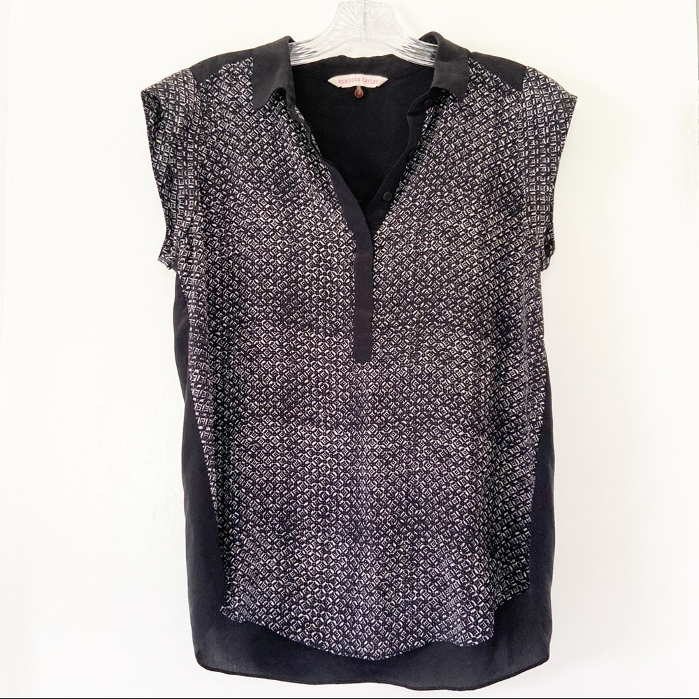 Rebecca Taylor 100% Silk Black Printed Blouse - Picture 1 of 5